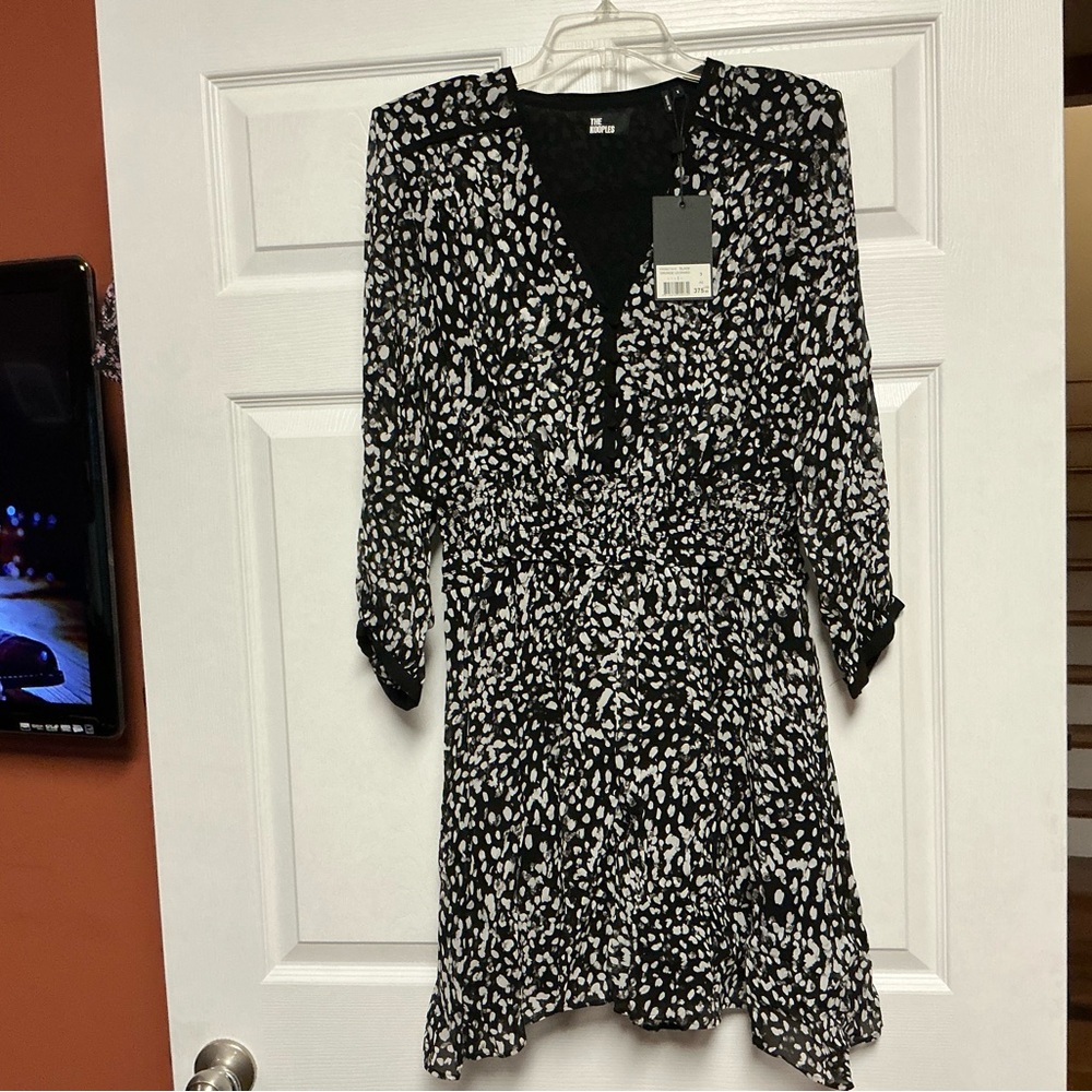The Kooples Black and White Long Sleeve Dress